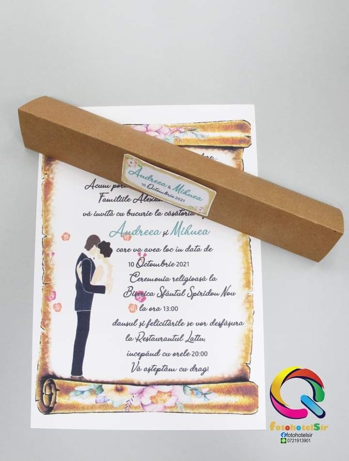 Invitatie de nunta papirus vintage