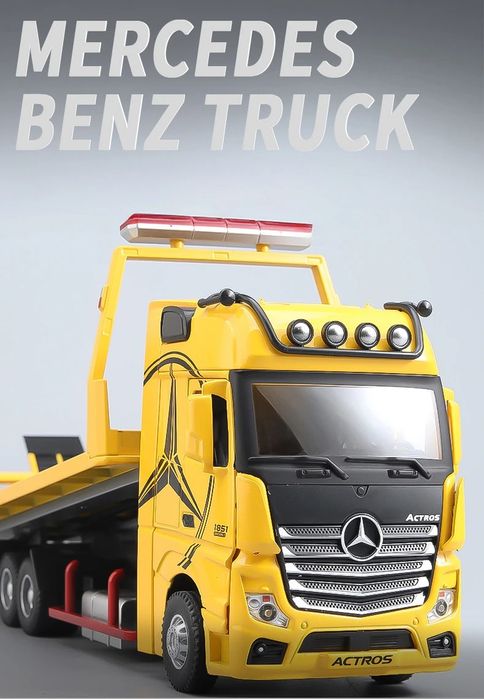 Macheta metalica jucarie Mercedes Actros platforma, noua