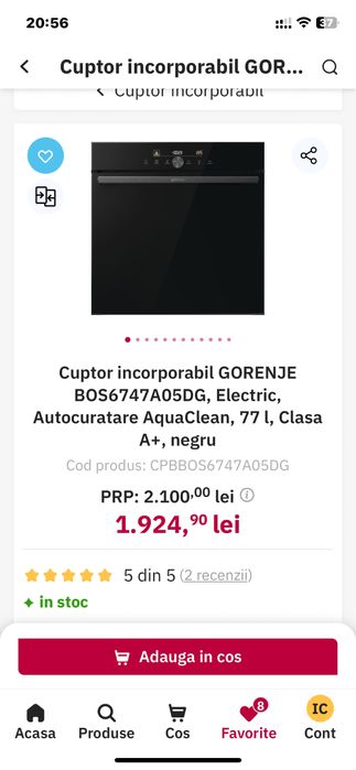 Cuptor incorporabil GORENJE BOS6747A05DG, Electric