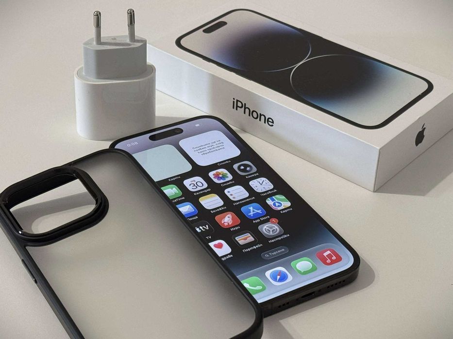 Бартер! iPhone 14 Pro 256GB Space Blacк (Черен)+ Адаптер и Кейс! Е-Sim