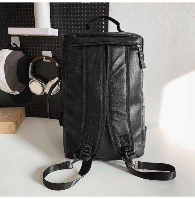 Мужской рюкзак сумка для спортзала 2 в 1 черный кожанный