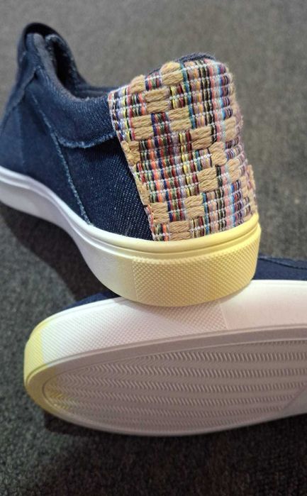 Tenisi STQ, marimea 39, denim, casual, cu sireturi elastice, bleumarin