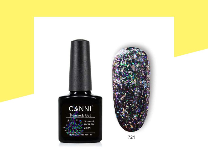 Професионален UV/LED брокатен гел лак с ефект „паунови пера“ CANNI