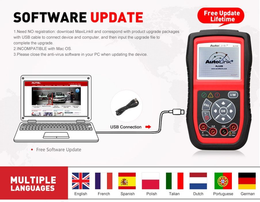 Scaner Autel Autolink AL539B tester diagnoza si electric OBD2