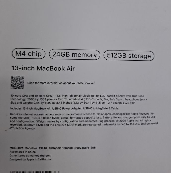 Macbook air m4 24/512 new 5 sikl
