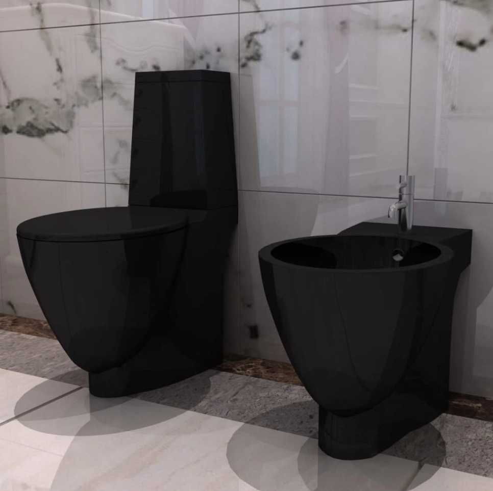 Set vas de toaleta si bideu din ceramica vidaXL Ceramica 39x66x84cm