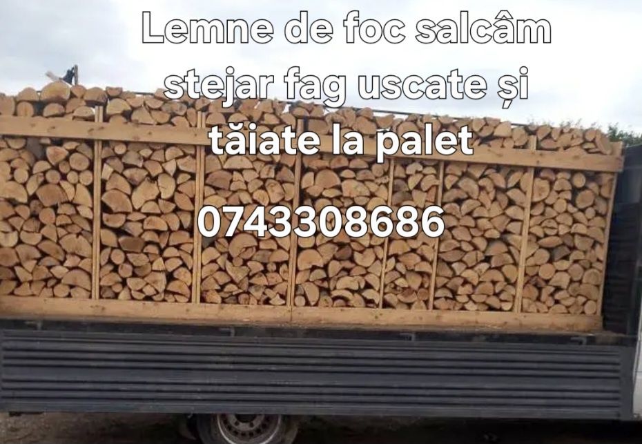 Lemne de foc salcâm stejar fag uscate și tăiate la palet