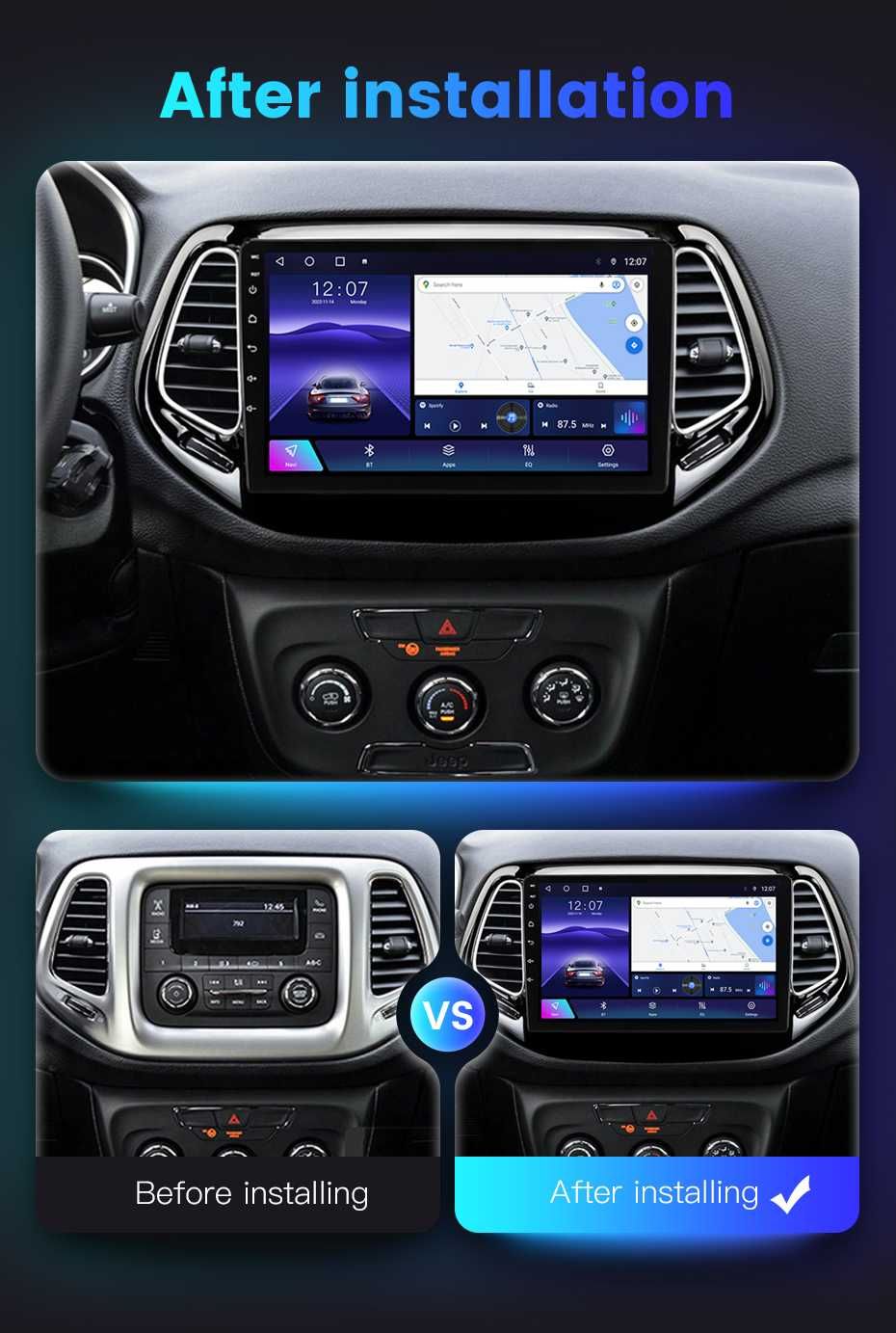 Navigatie Android 13 JEEP COMPASS 2016-2018 1/8 Gb Waze CarPlay CAMERA