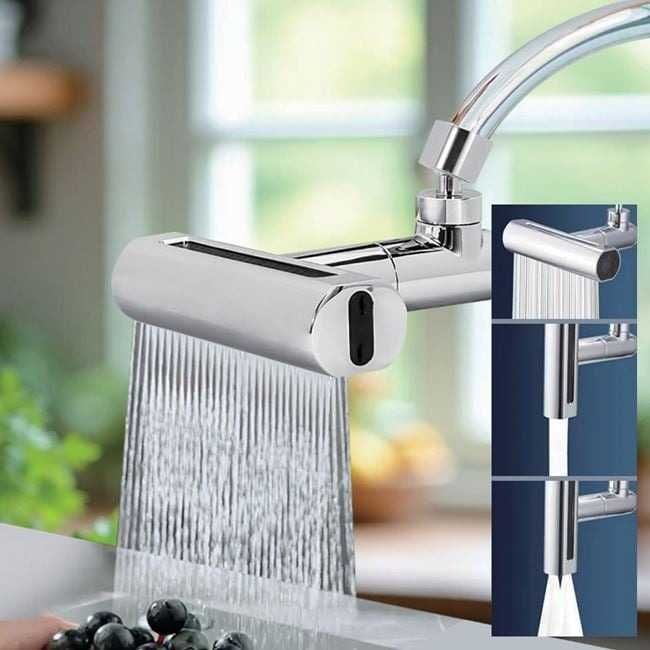 Extensie Rotativă 360° pentru Robinet,4 Funcții,Metal-Plastic,Argintiu