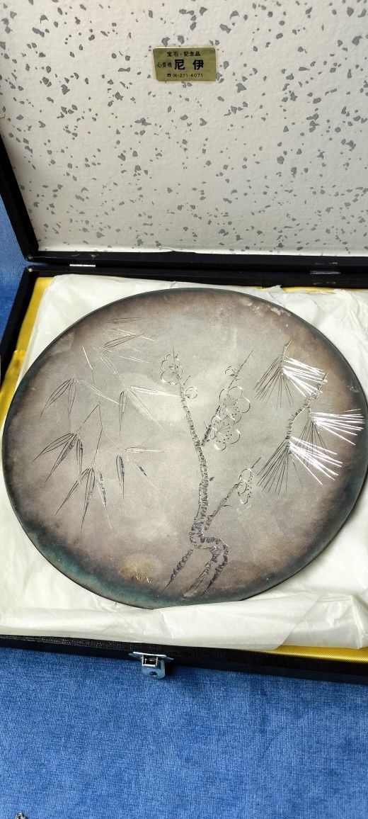 Редкая серебряная тарелка старая Япония