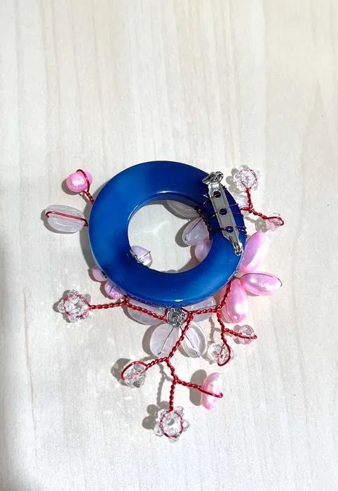 Brosa handmade agat perle de cultura, cuart roz