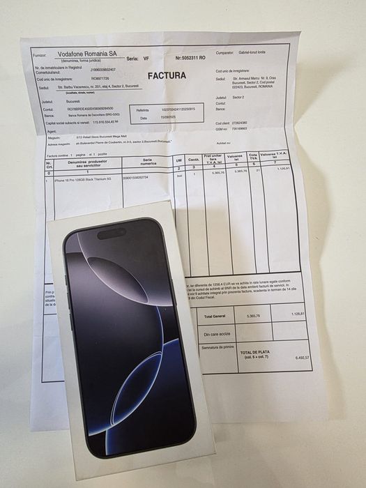 Iphone 16 Pro 5G Black 128Gb NOU Sigilat Factură 2 ANI GARANȚIE
