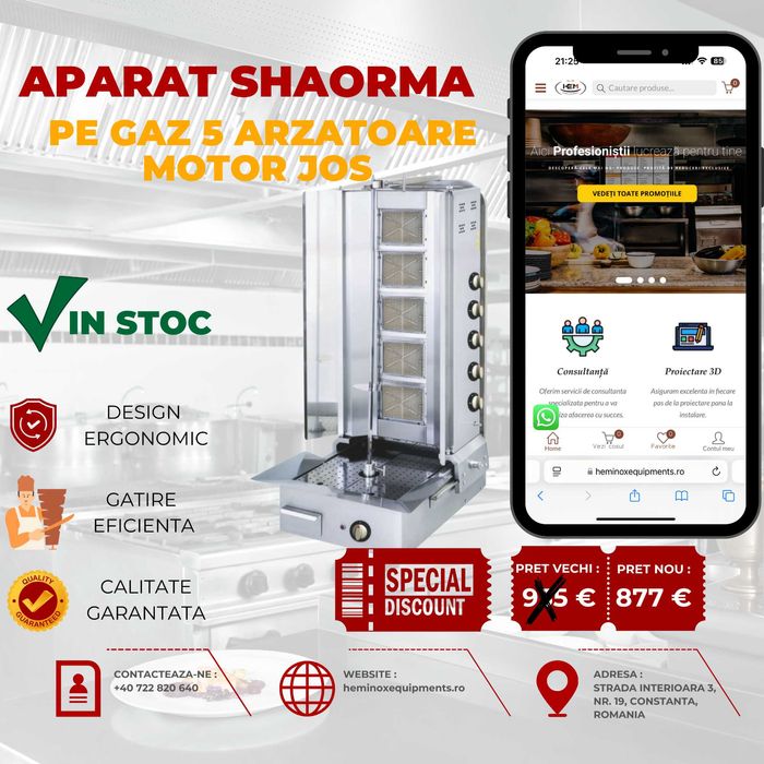 Aparat De Shaorma Inox Cu 3,4 Sau 5 Arzatoare Motor Jos GPL sau GN