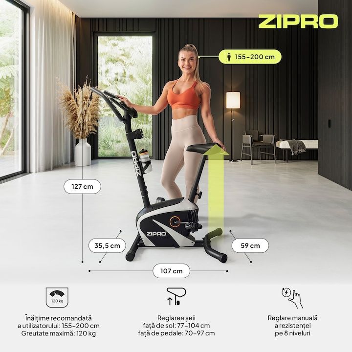 Велоергометър Zipro Beat RS, Магнитен, Маховик 6 кг, Тегло до 120кг