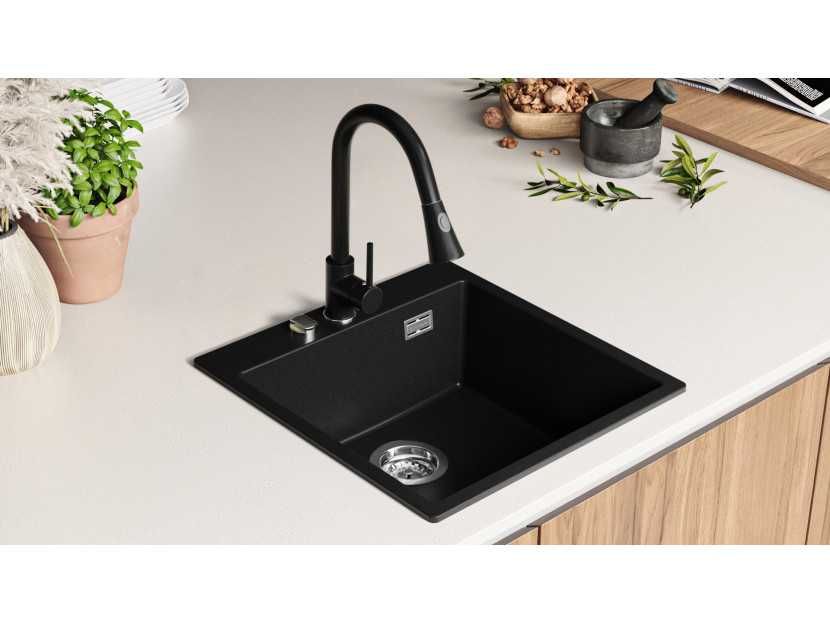 Кухненска Мивка от гранит модел Осло 50 XXL 490 x 500 mm - Черна