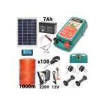 Kit pachet gard electric 2 Joule 12 220V panou solar baterie 7ah 1000m
