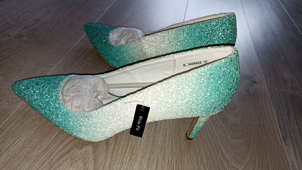 Pantofi de ocazie/ Crăciun/ Revelion cu toc, turcoaz, New Look, măr. 4