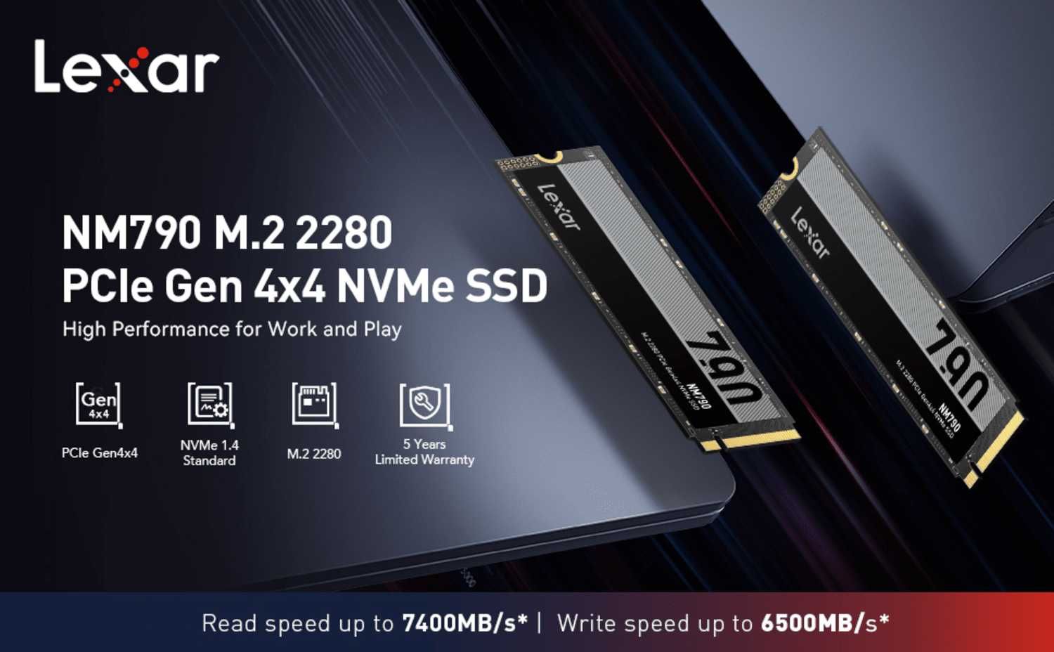 SSD Lexar NM790 de 2 TB 2280 PCIe Gen4  7400/6500MB/s , nou