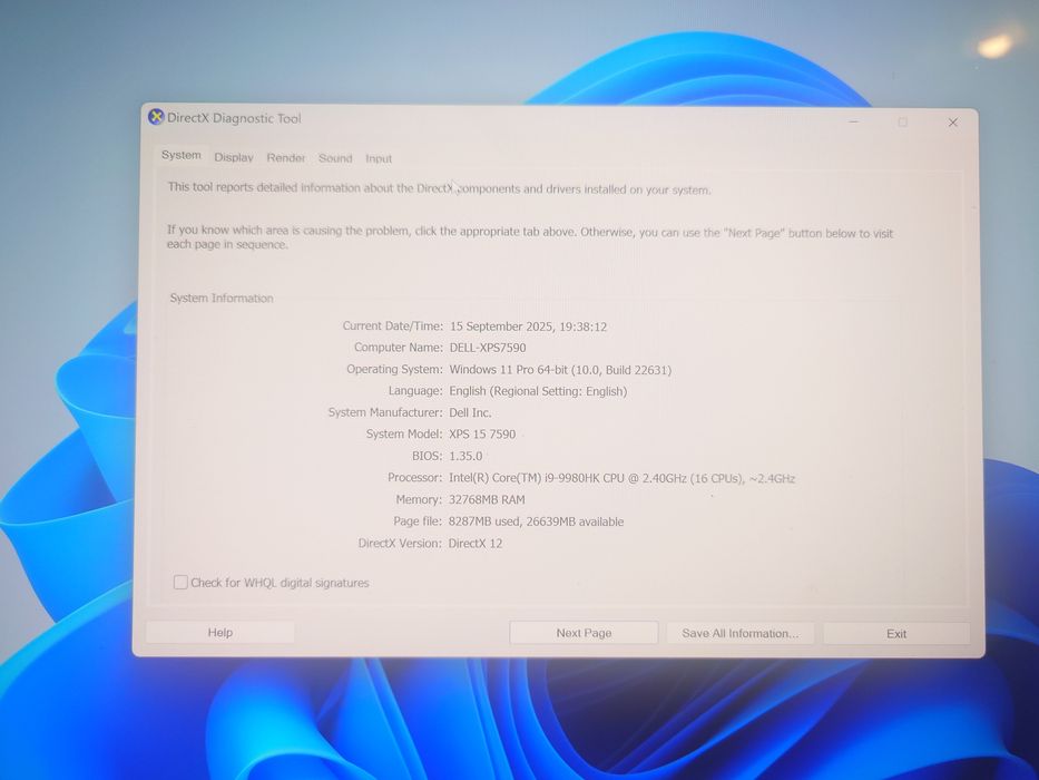 Dell XPS 7590 i9 SSD