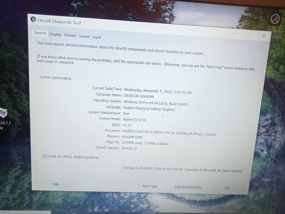 Acer Aspire E5 573..15.6 256 g ssd ram 8 gb