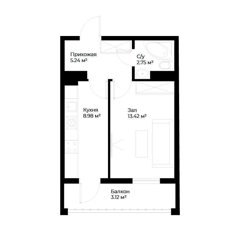 1-xonali xonadonlar | 1-комн. квартиры ЖК Assalom Sohil - Golden House