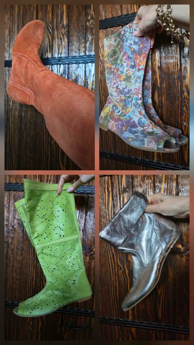 Летни ботуши от велур и естествена кожа