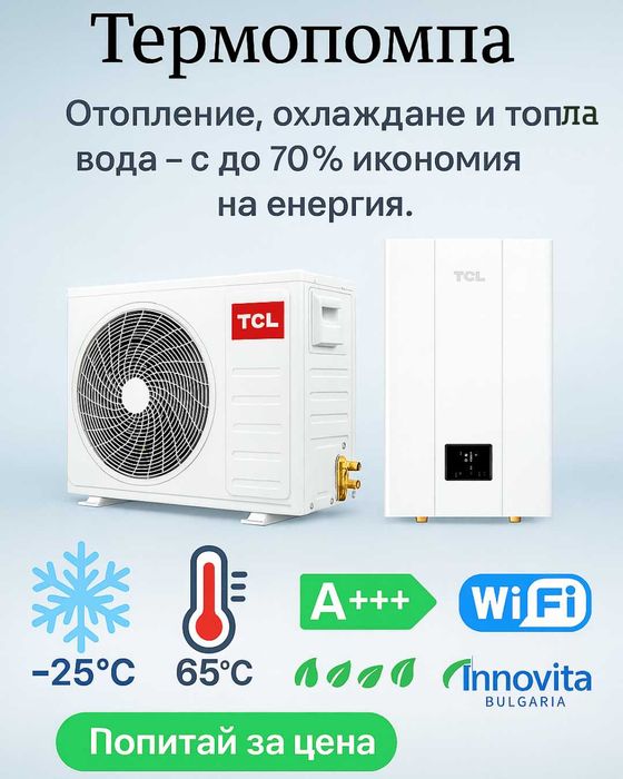 Термопомпа TCL A+++ с Wi-Fi — отопление/охлаждане и топла вода