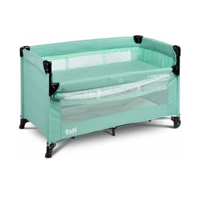 Patut bebelusi cu 2 nivele turcoaz +Saltea cu husa detasabila