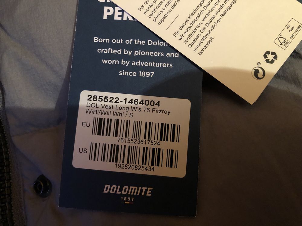 НОВ DOLOMITE 76 Fitzroy Long Vest ОРИГИНАЛ дамски елек 90%пух-10%пера
