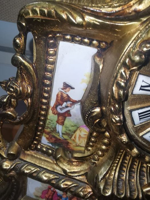 Часовник френски бароков каминен бронз керамика уникален супер запазен