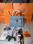 Geanta Hermes Kelly 25cm Light Blue/Piele naturala/Punga/Cutie Hermes