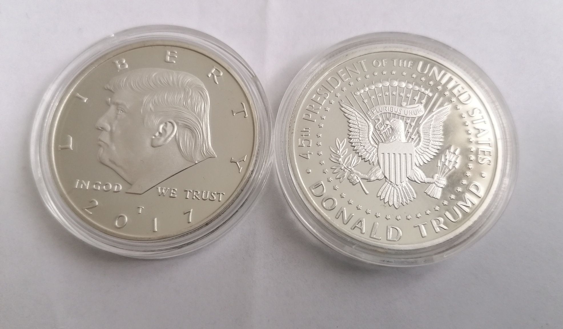 Donald Trump medalie placata argint 2017 capsula protectie inclusa