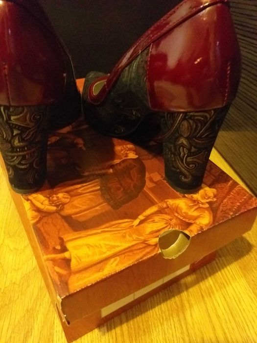 Pantofi piele/ Salamandra Design, negru-grena