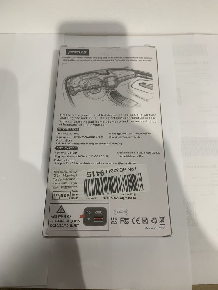 Încărcător mașină wireless Polmxs,15W QC 3.0 compatibil iPhone,Samsung