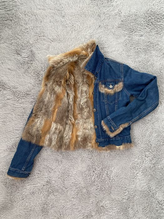 Дънково яке с естествен косъм лисица 36 XS S
