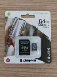 Micro SD карта Kingston + адаптер, 64 GB, 100MB/s