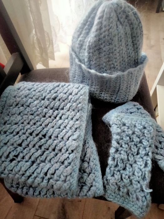 Шапка из махера шарф и рккавицы