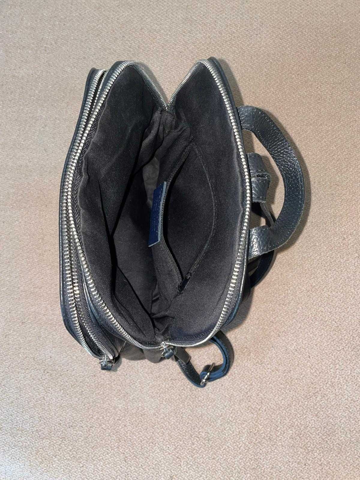Rucsac de damă negru cu două compartimente, piele naturală, ca nou