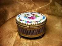 Cutiuta bijuterii, saruri, Baroc Victorian, bronz dore portelan pictat