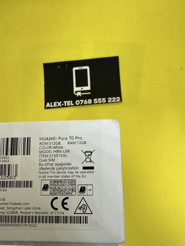 Alex-Tel® Huawei Pura 70 Pro Dual SIM 12GB RAM 512GB White Nou