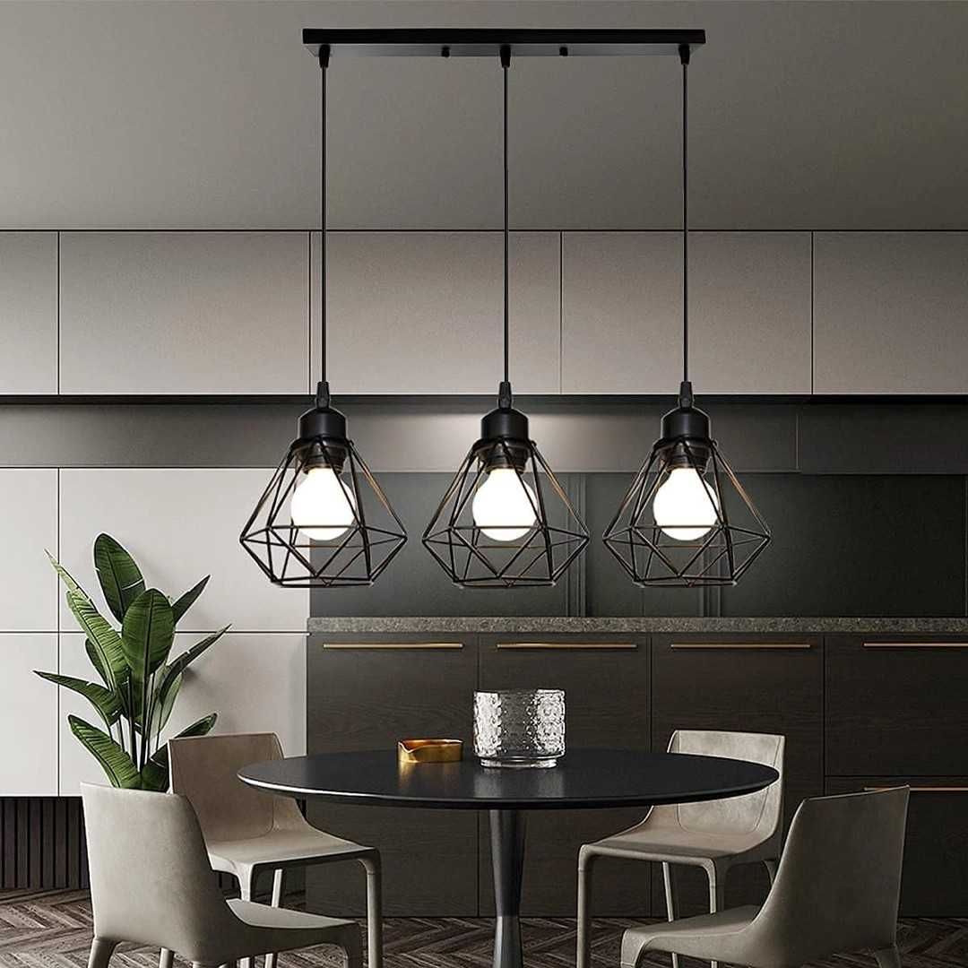 Lampă suspendată cu 3 becuri vintage cu design geometric E27