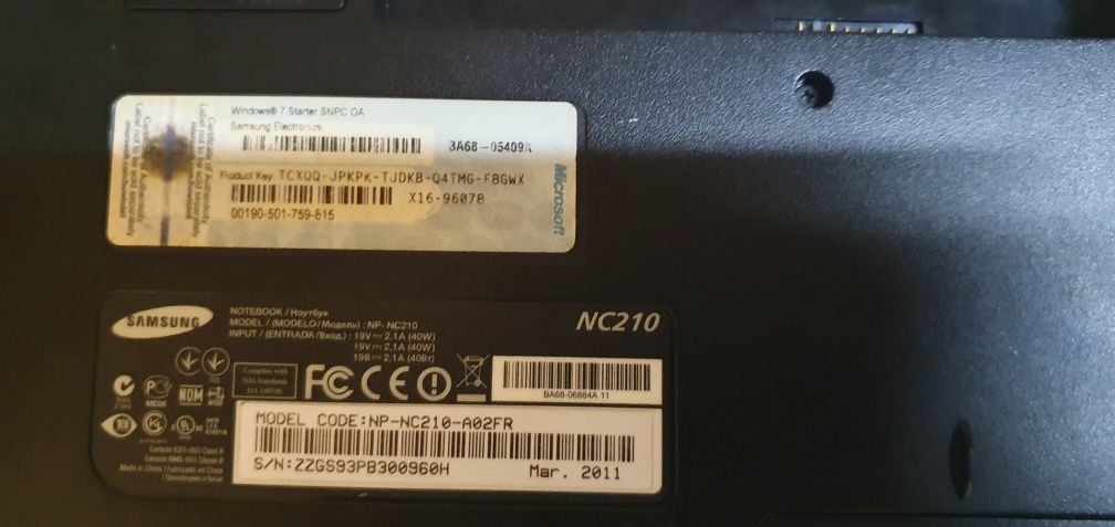 Notebook model NP-NC210-AO2FR 250 LEI