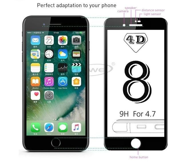 4D Стъклен протектор за Iphone 6 / 6S / 7 7+ 8 8+ 11 Pro X XS Max 5D