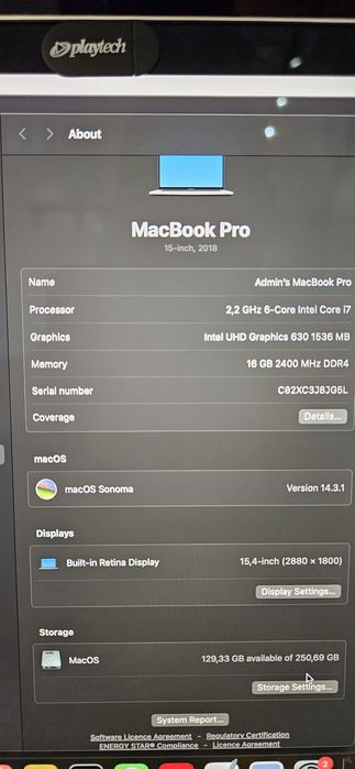Vand Macbook Pro 2018 i7 Intel 16GB Ram