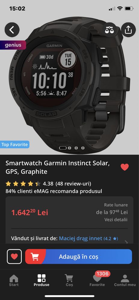 Smartwatch Garmin Instinct Solar GPS