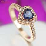 GR83,inel placat aur 18k,inima, zirconiu alb/albastru, ideal logodna