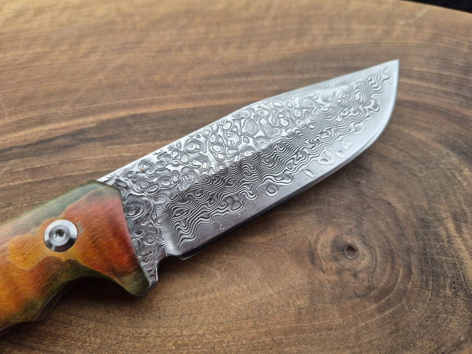 Уникален ловен нож дамаска стомана,фултанг с кожена кания LN422