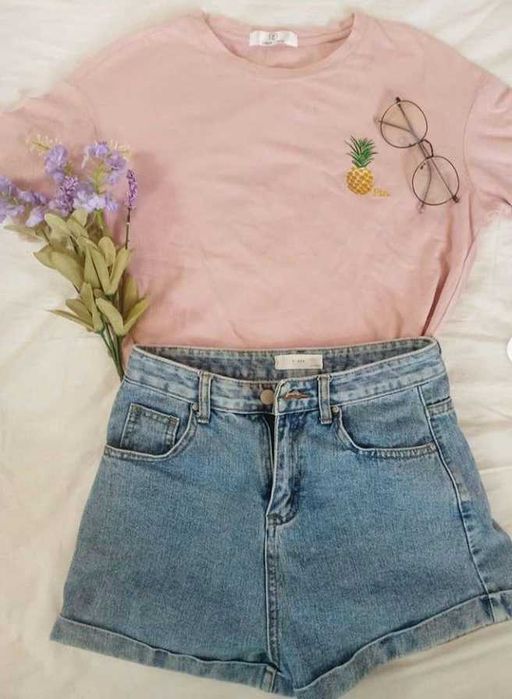 Blugi scurti bleu   talie inalta