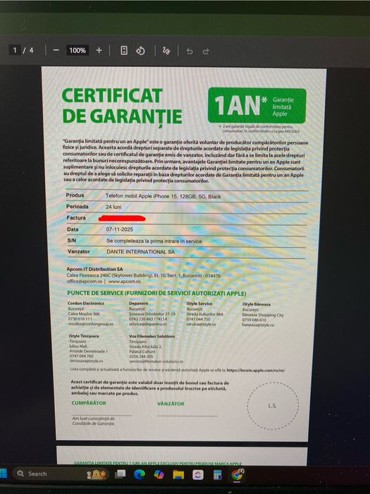 Iphone 15 128 gb negru sigilat