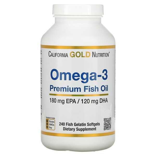 California Gold, омега-3, рыбий жир премиального качества, 240 капсул